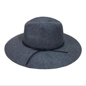 NWT PHENIX Wide Brim Wool & Leather Fedora - Gray - One Size